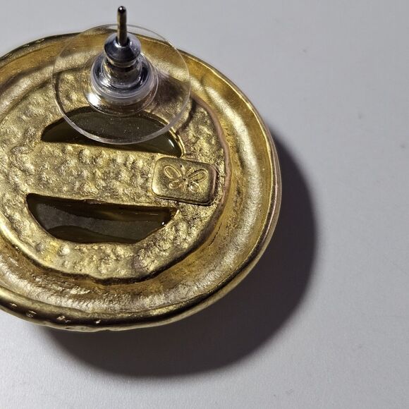 **Sale** Vintage Ernst Gideon Bek Gold Tone Green Round Earrings - Picture 7 of 12